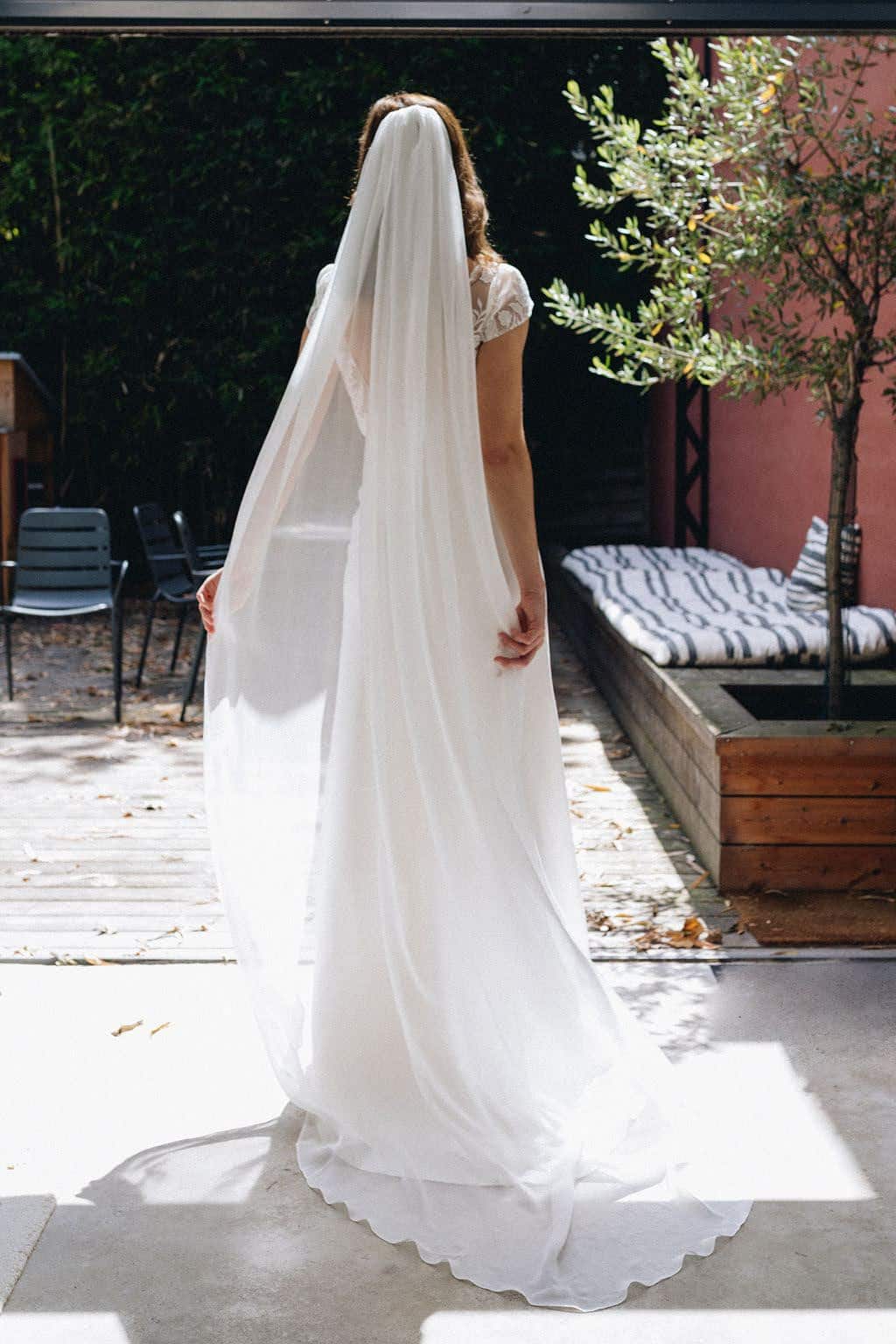 Voile long sans rabat en mousseline 100% soie - Romane